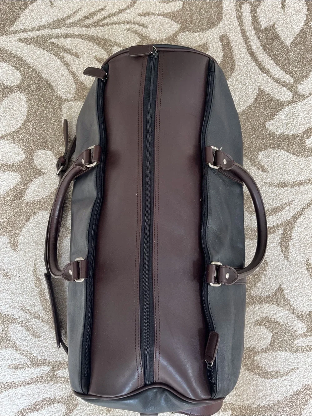 Men's Two-Tone Leather Weekender Bag in Black and Dark Brown